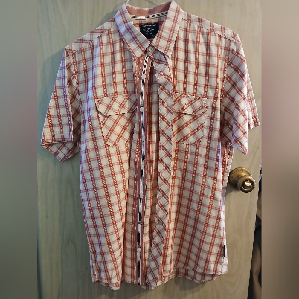 Paper Denim & Cloth brand Mens Large Cotton short sleeve shirt  red orange plaid